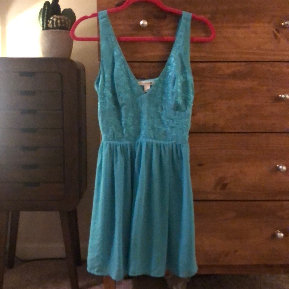 Turquoise Chiffon Embroidered Dress